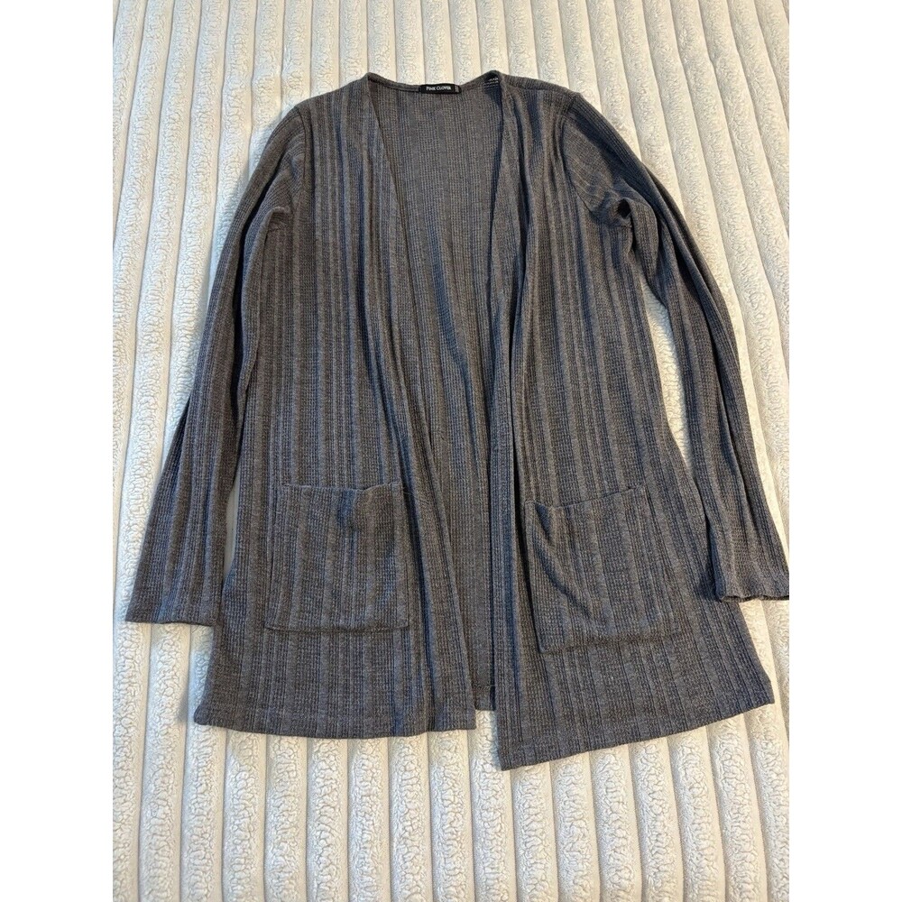 Pink Clover Sweater Cardigan Women’s Medium Slate Gray Open Front Pockets Croché